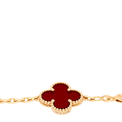 Van Cleef & Arpels 18K Yellow Gold Carnelian 5 Motifs Vintage Alhambra Bracelet 3 of 5