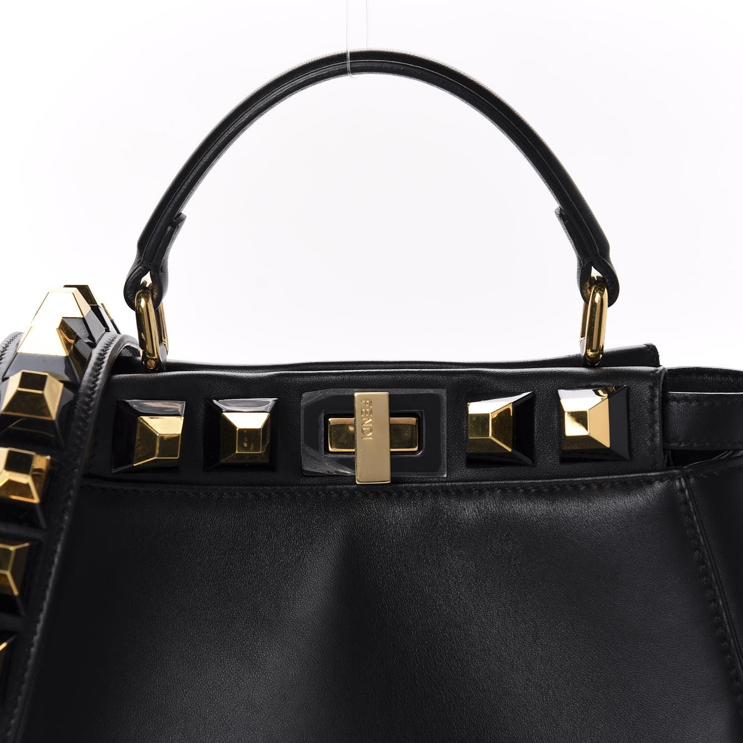 Nappa Studded Mini Peekaboo Iconic Satchel Black