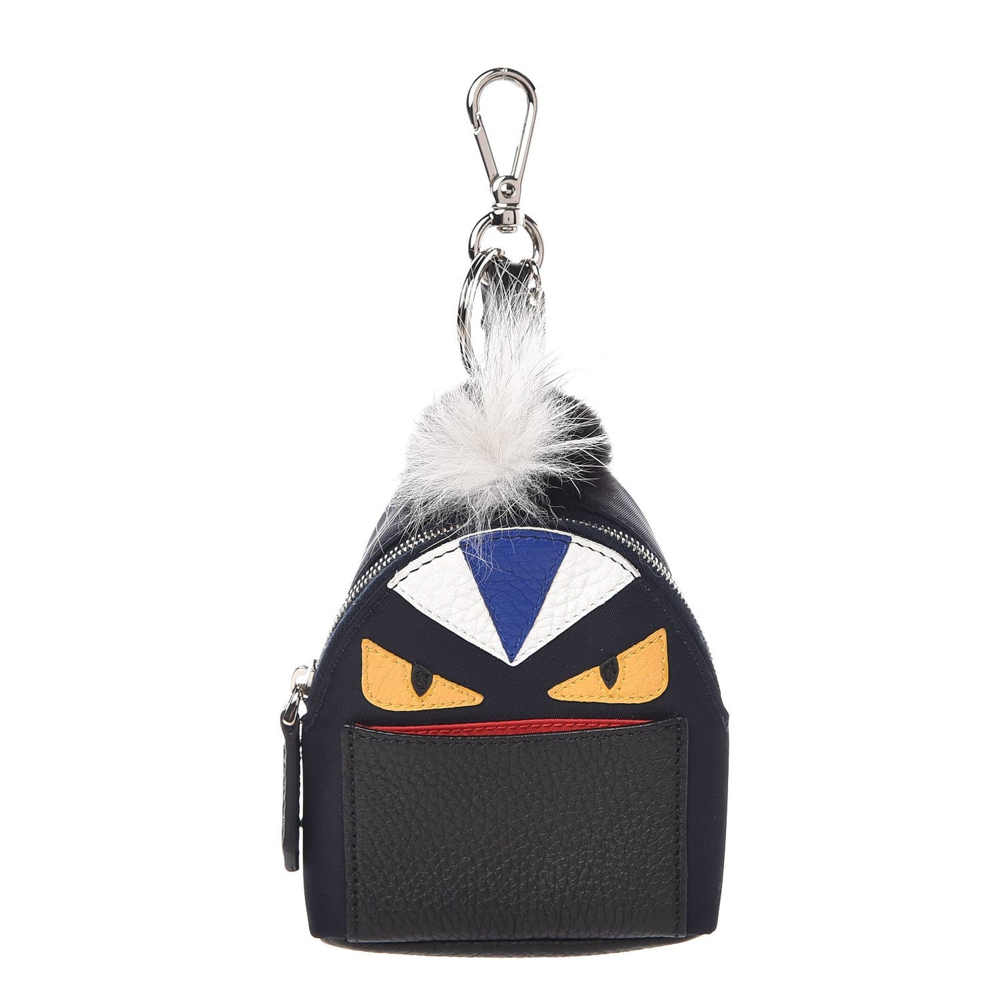 Nylon Cuoio Romano Nutria Fox Fur Monster Eyes Mini Backpack Charm Blue Black Multicolor