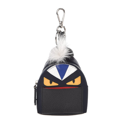 Fendi Nylon Cuoio Romano Nutria Fox Fur Monster Eyes Mini Backpack Charm Blue Black Multicolor 1 of 3