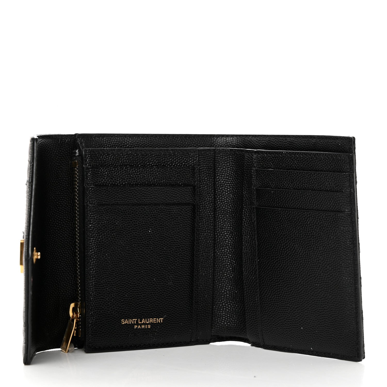 Saint Laurent Grain De Poudre Mixed Matelasse Triquilt Monogram Compact Tri Fold Wallet Black 5 of 7