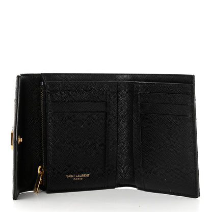 Saint Laurent Grain De Poudre Mixed Matelasse Triquilt Monogram Compact Tri Fold Wallet Black 5 of 7