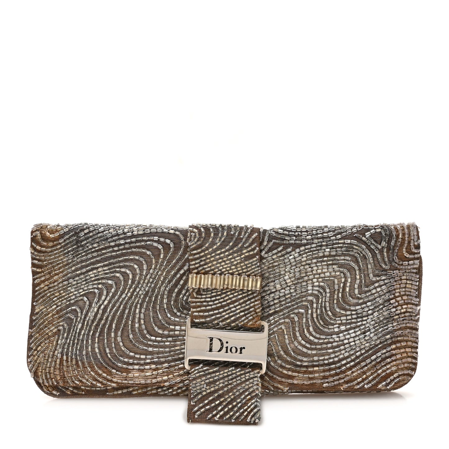 Beaded Fabric Flap Clutch Beige