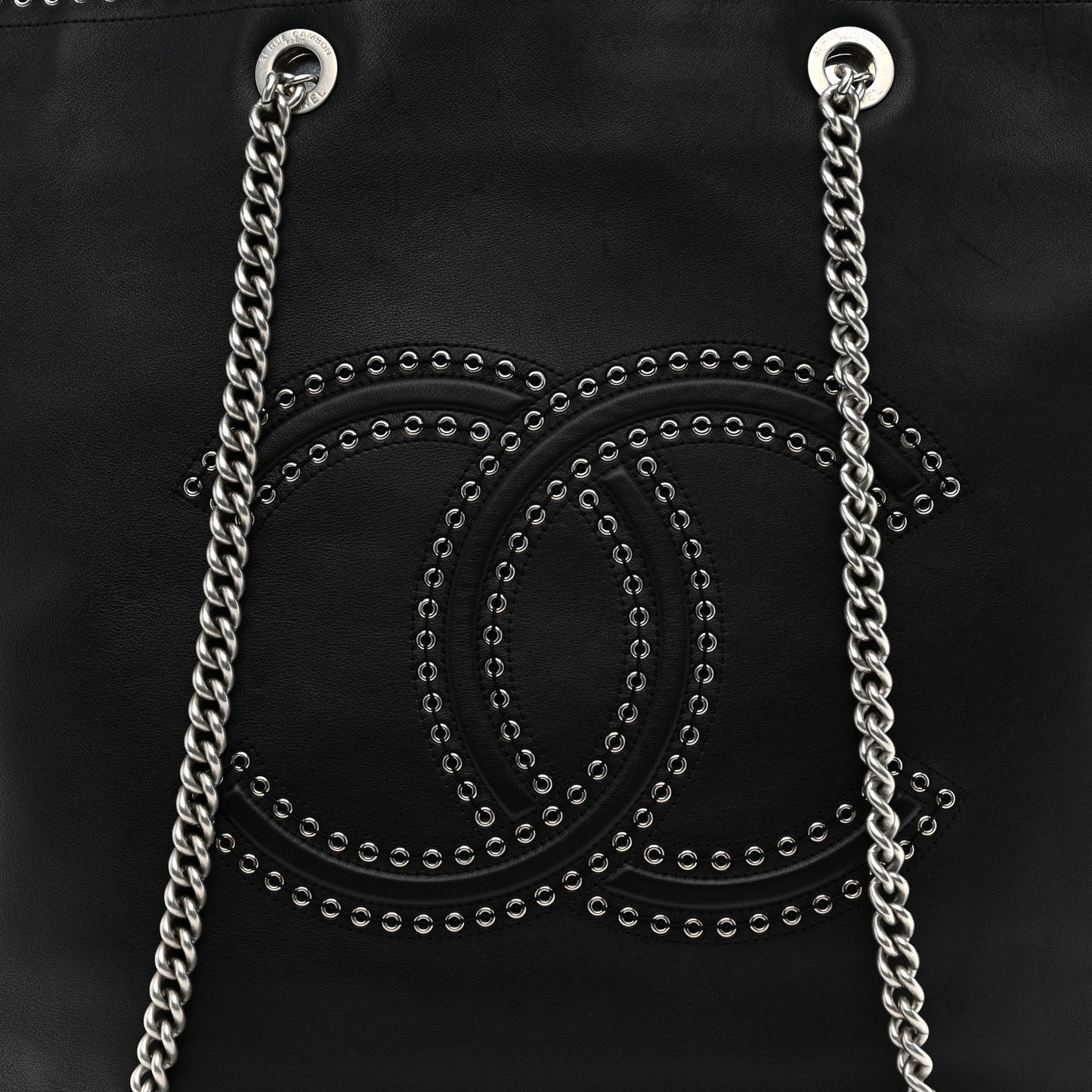 Calfskin Large Coco Eyelets Shopping Tote Black