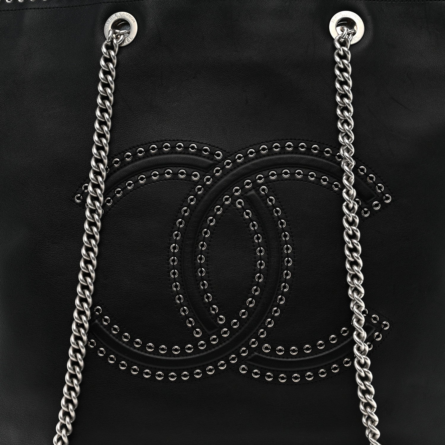 Chanel Calfskin Large Coco Eyelets Shopping Tote Black 8 of 10