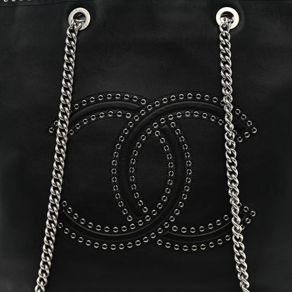Chanel Calfskin Large Coco Eyelets Shopping Tote Black 8 of 10