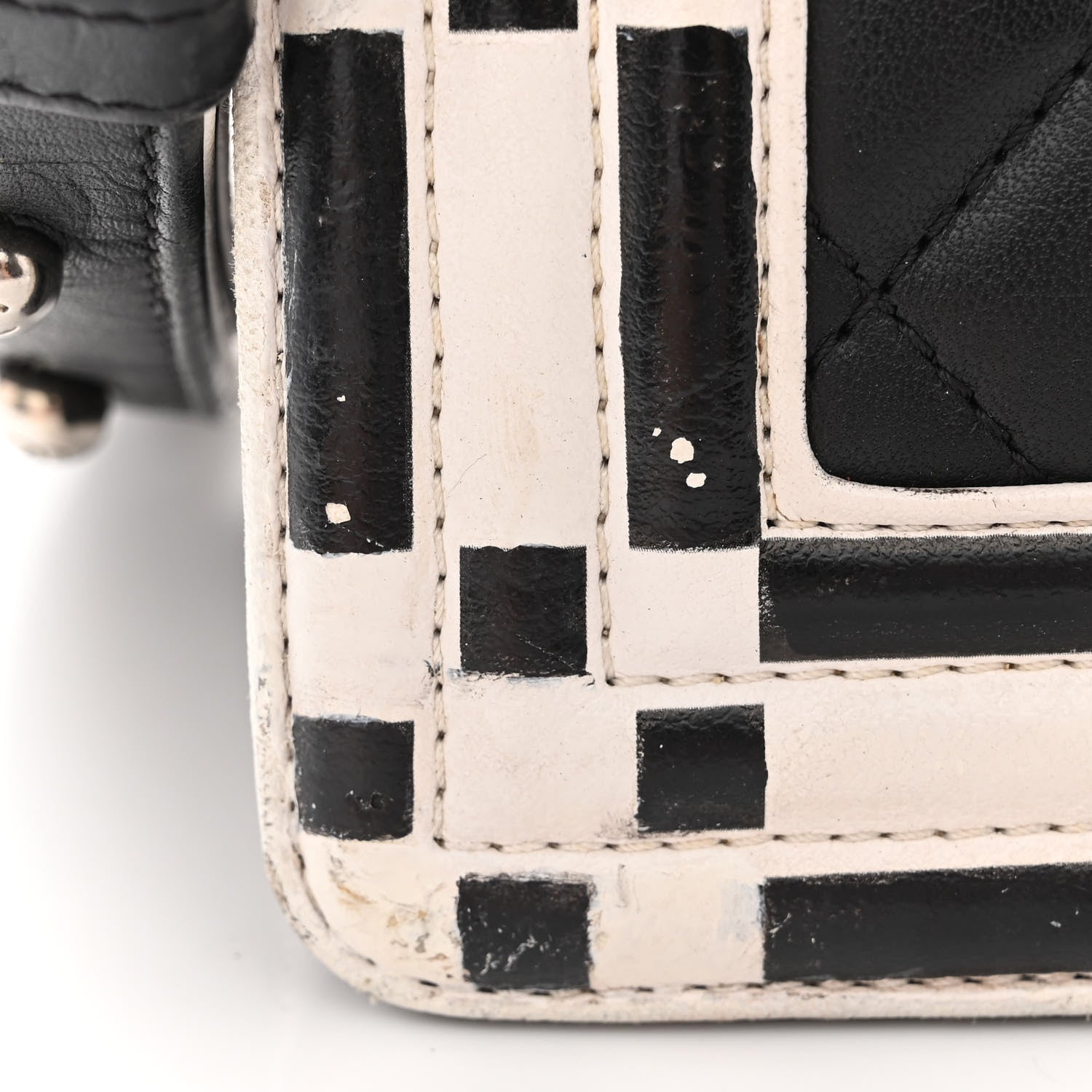 Chanel Calfskin Quilted Checkerboard Trim New Medium Boy Flap Black White 13 of 17