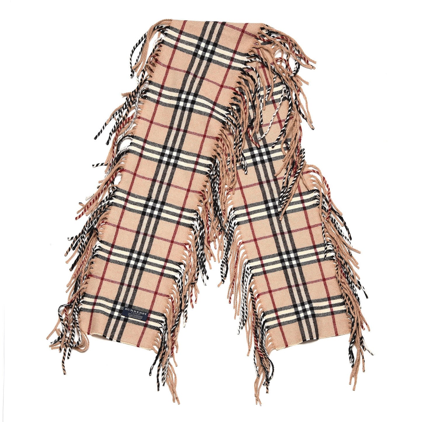 Cashmere Check Happy Fringe Scarf Camel