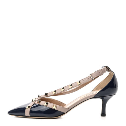Valentino Garavani Patent Rockstud Cross Strap D'Orsay 55mm Pumps 35.5 Black Poudre 1 of 8