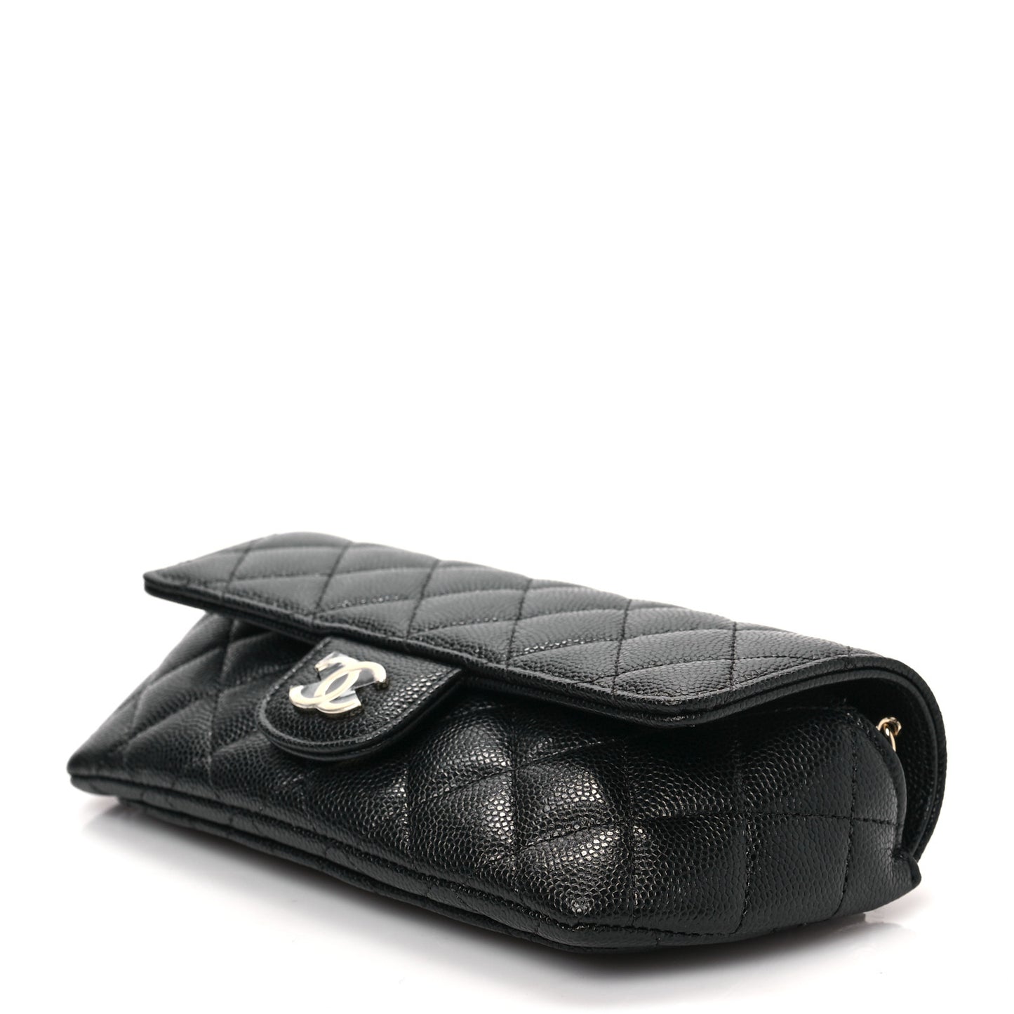 Caviar Quilted Glasses Case With Chain Black