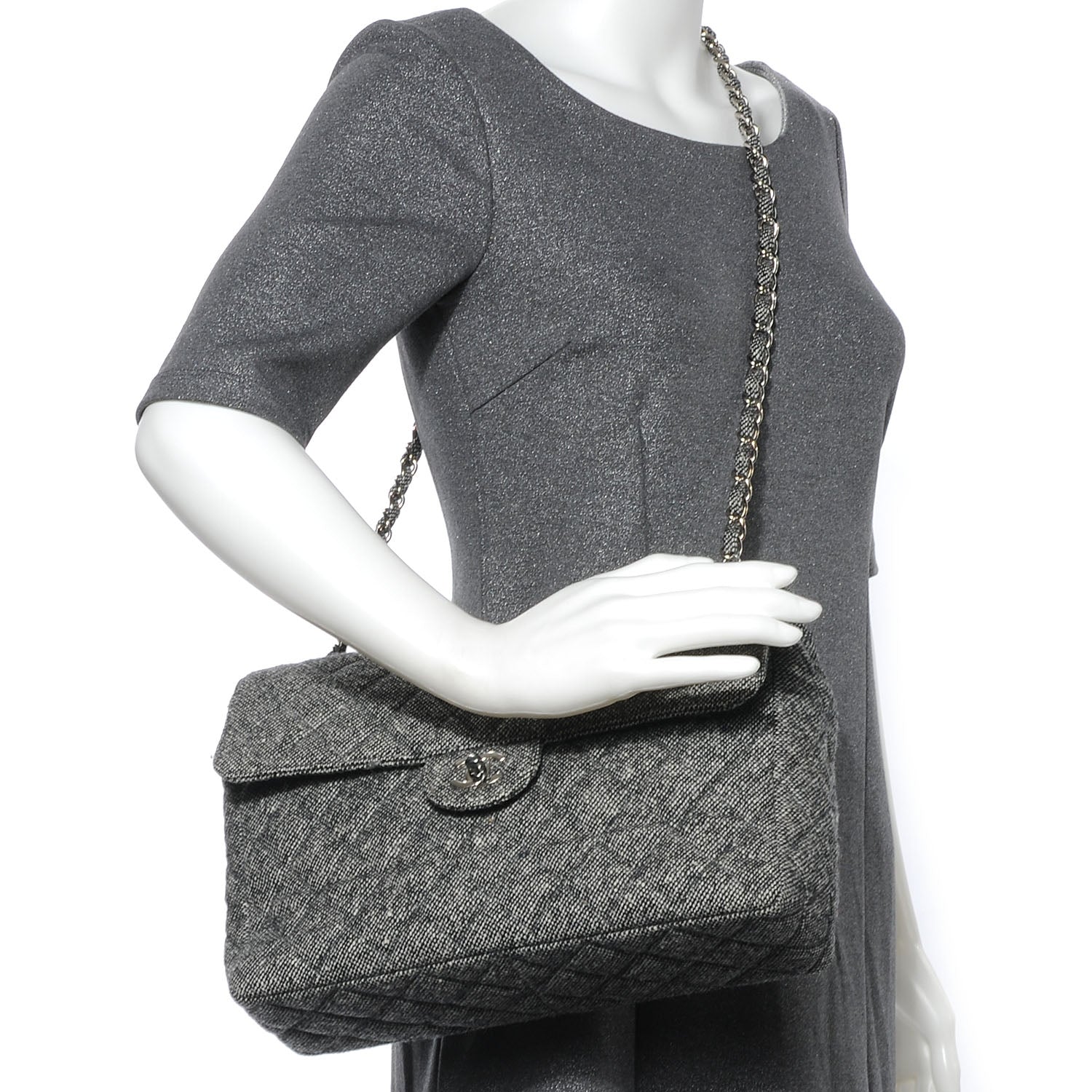 Chanel Tweed Jumbo Single Flap Grey 2 of 7