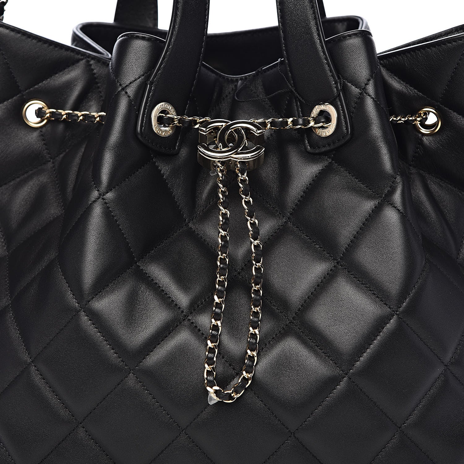 Chanel Lambskin Quilted CC Dweller Drawstring Tote Black 10 of 11