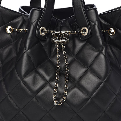 Chanel Lambskin Quilted CC Dweller Drawstring Tote Black 10 of 11