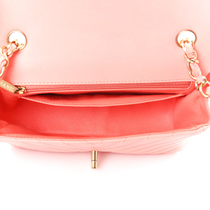 Chanel Lambskin Chevron Quilted Mini Rectangular Flap Coral 4 of 10