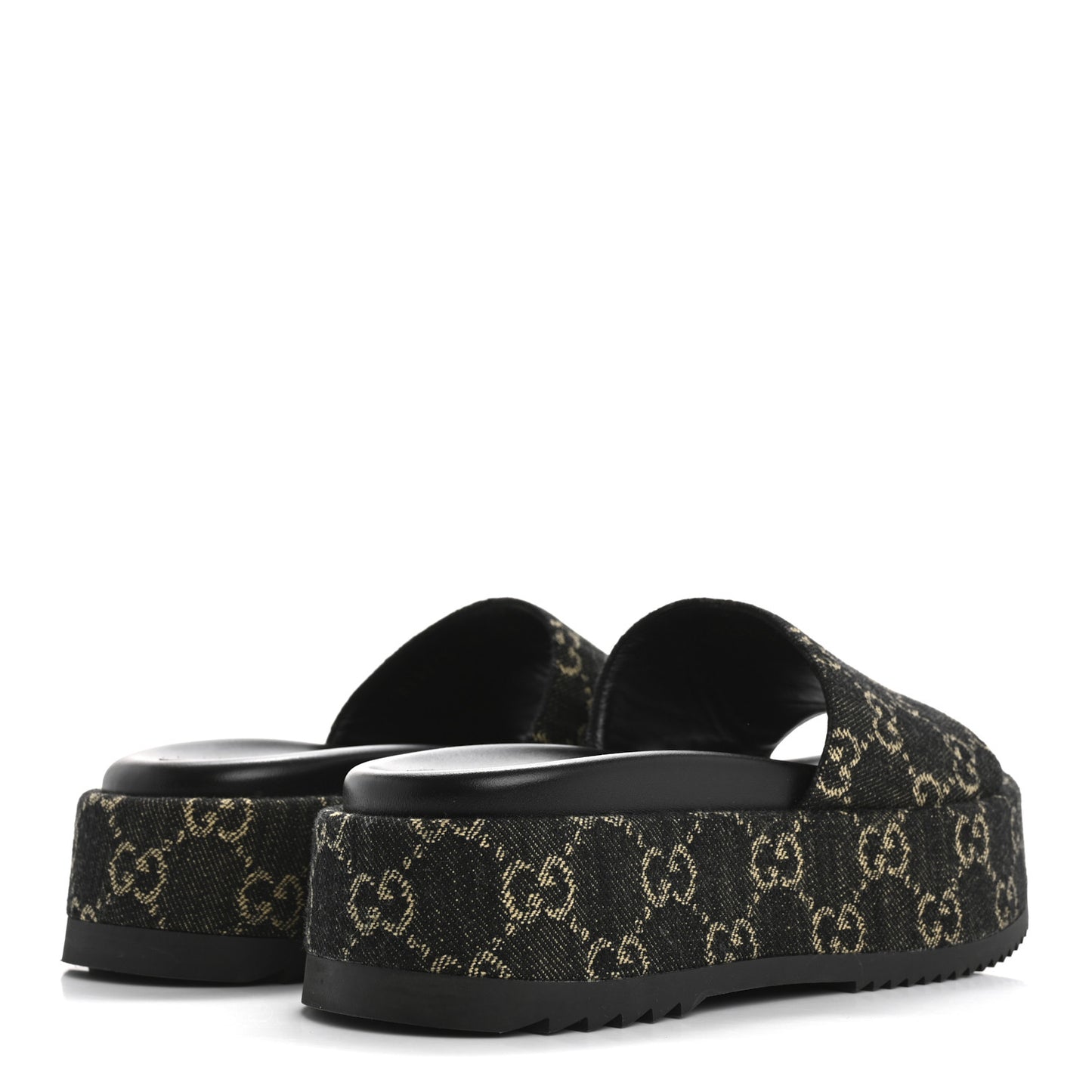 Jacquard Black Denim GG Monogram Angelina Platform 55mm Slide Sandals 36 Black Ivory