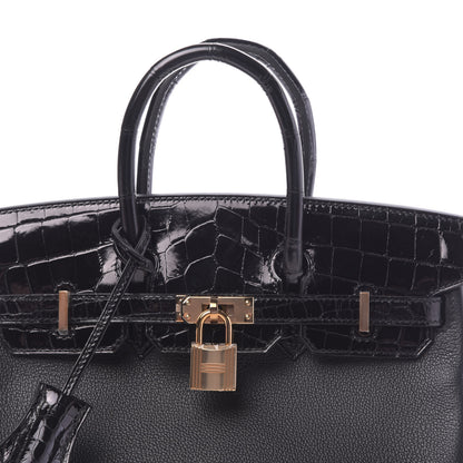 Hermes Taurillon Novillo Shiny Niloticus Crocodile Birkin Touch 25 Black 37 of 42