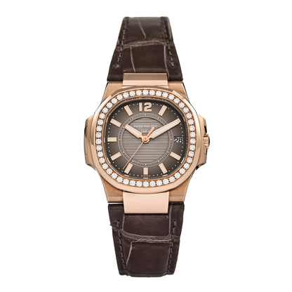 Patek Philippe 18K Rose Gold Alligator Diamond 32mm Nautilus Quartz Watch Grey 7010R-001 1 of 5