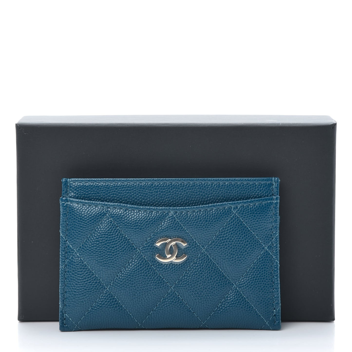 Caviar Quilted Card Holder Blue