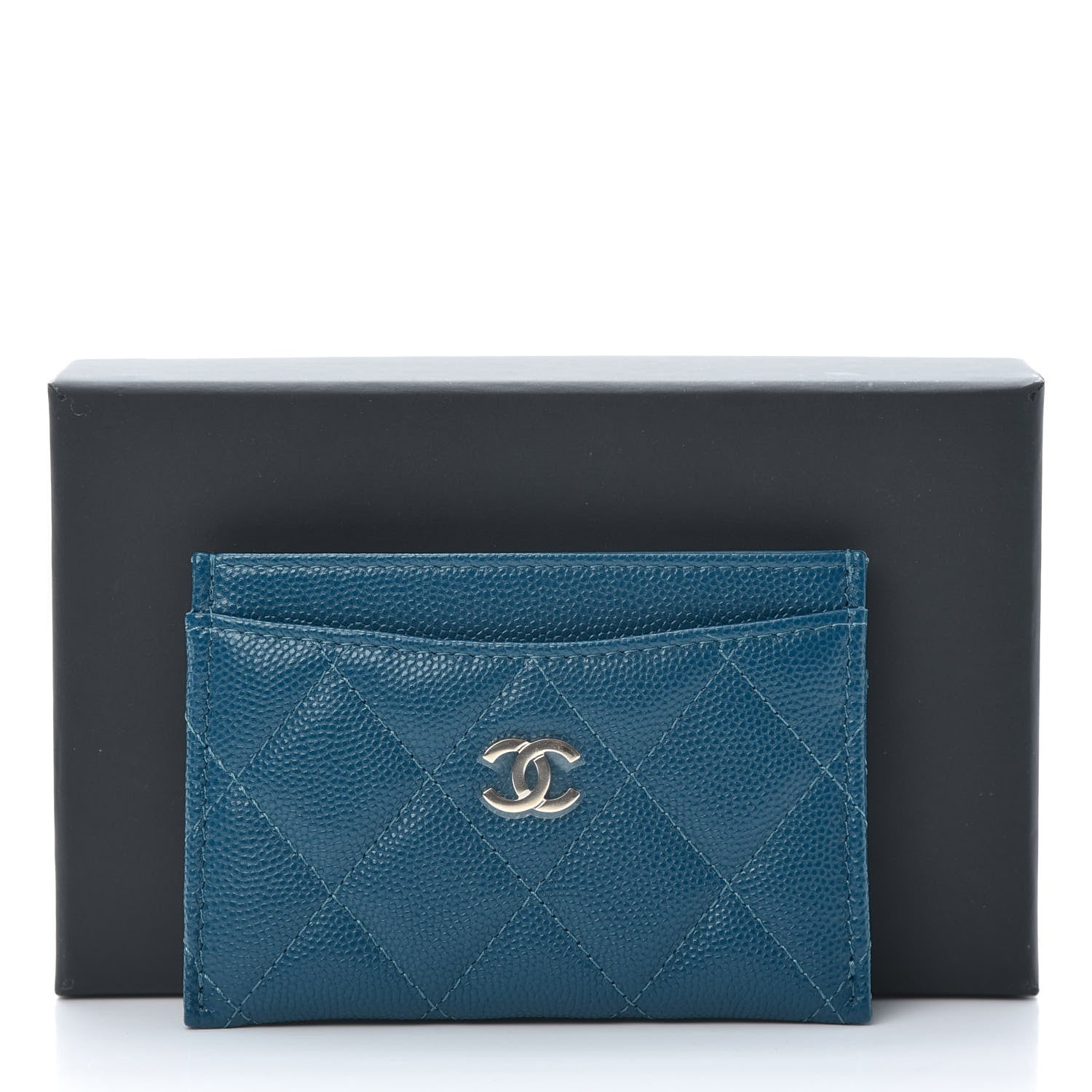 Chanel Caviar Quilted Card Holder Blue 9 of 9
