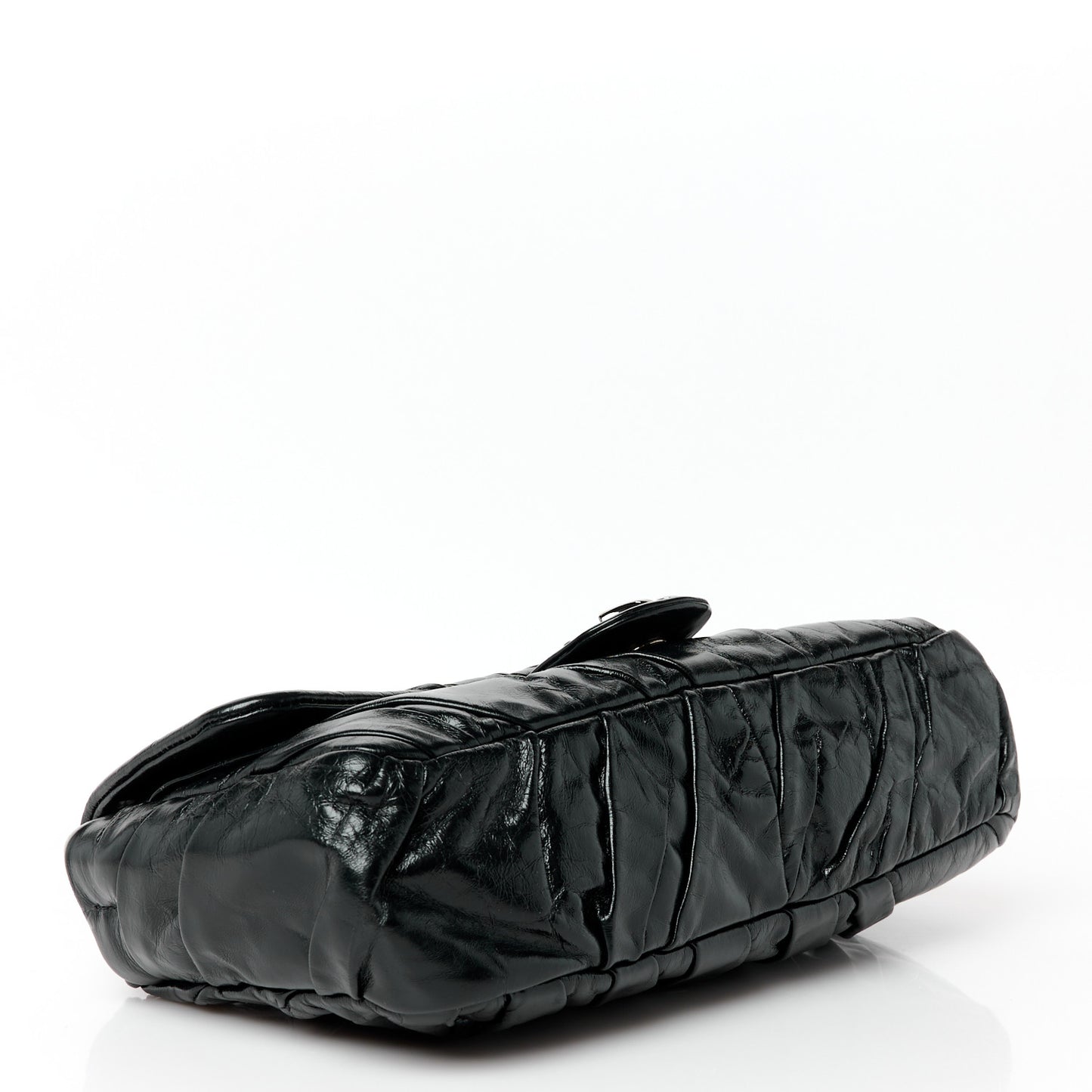 Glazed Calfskin Twisted Medium Flap Black