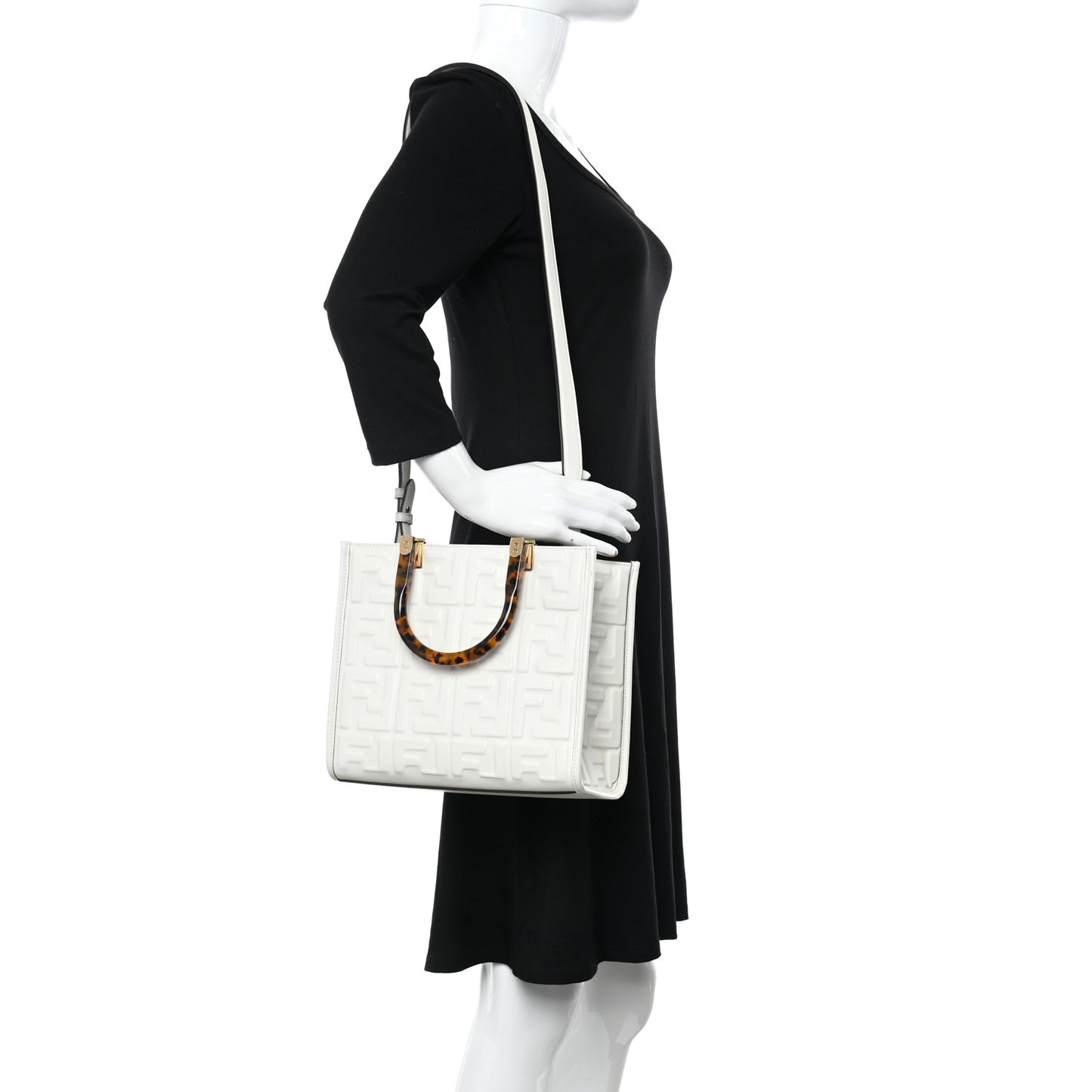 Vitello Plexiglass FF Embossed Small Fendi Sunshine Shopper Tote White