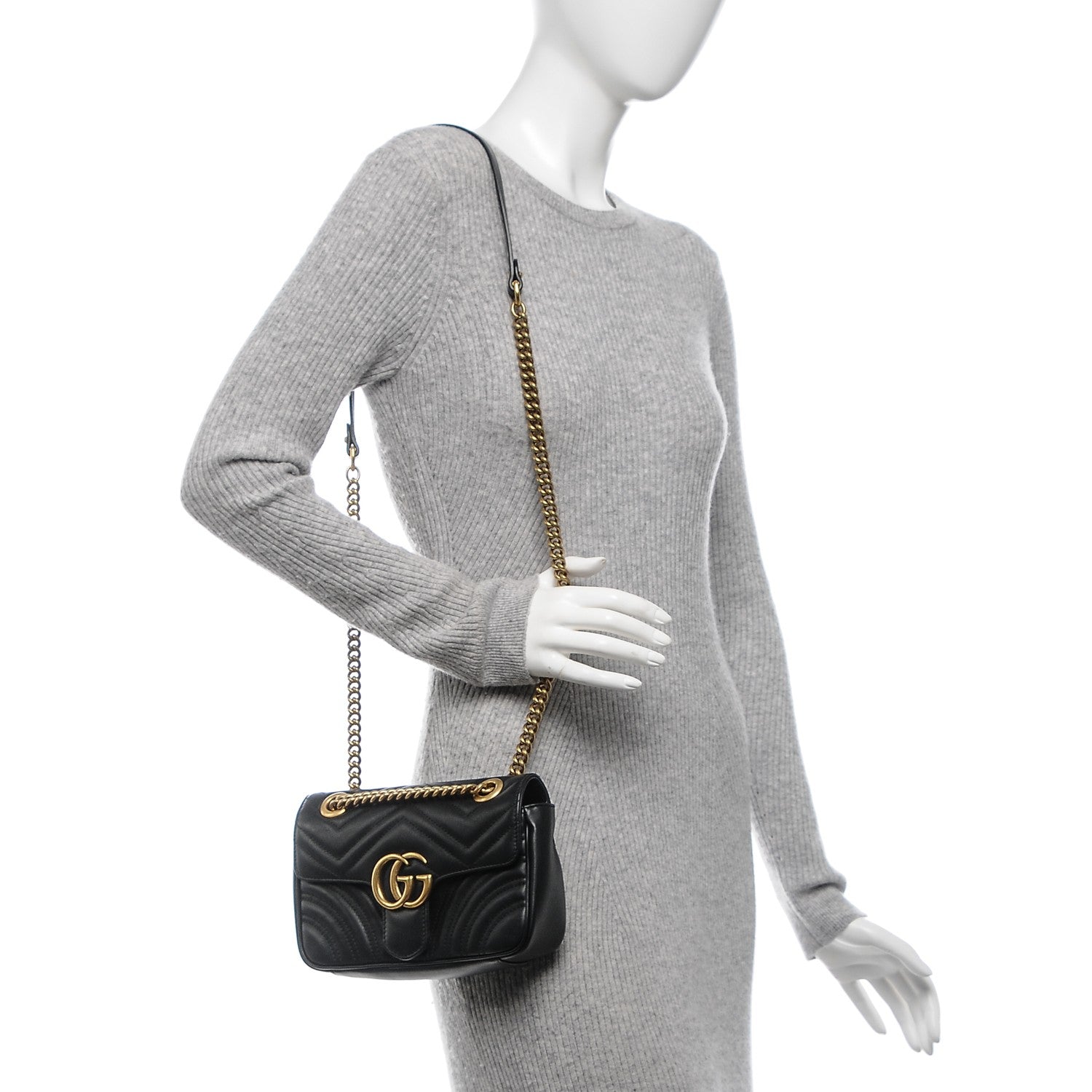 Gucci Calfskin Matelasse Mini GG Marmont Shoulder Bag Black 2 of 6