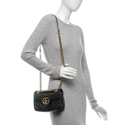 Gucci Calfskin Matelasse Mini GG Marmont Shoulder Bag Black 2 of 6
