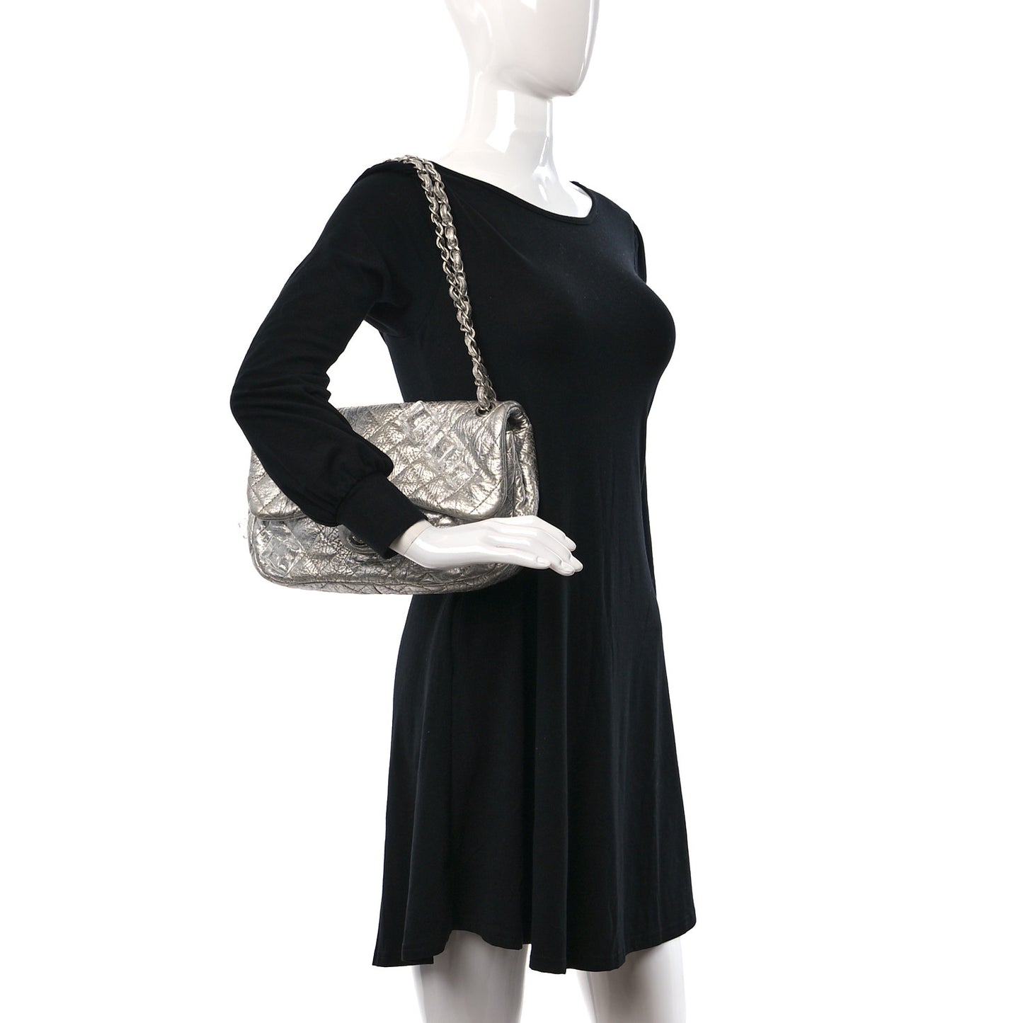 Calfskin Ice Cube On the Rocks Medium Flap Silver