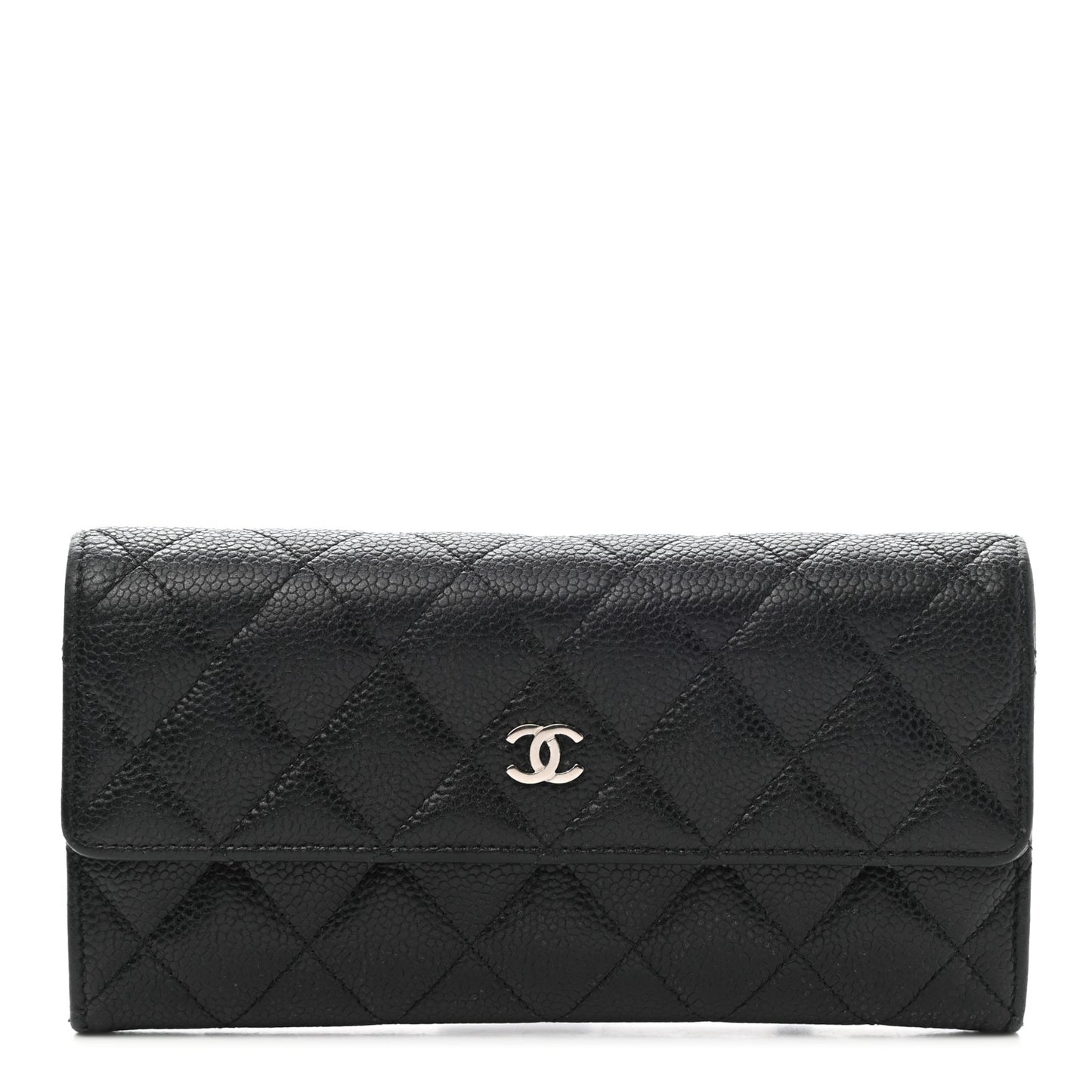 Caviar Quilted Large Gusset Flap Wallet Black