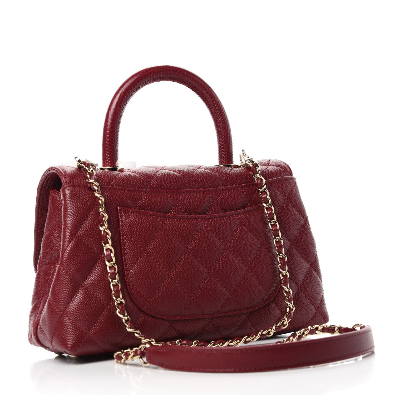 Chanel Caviar Lizard Quilted Mini Coco Handle Flap Red 3 of 11