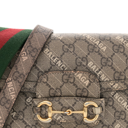 Gucci X BALENCIAGA GG Supreme Monogram Web Logo Print Mini Horsebit 1955 Shoulder Bag Beige Ebony 8 of 14