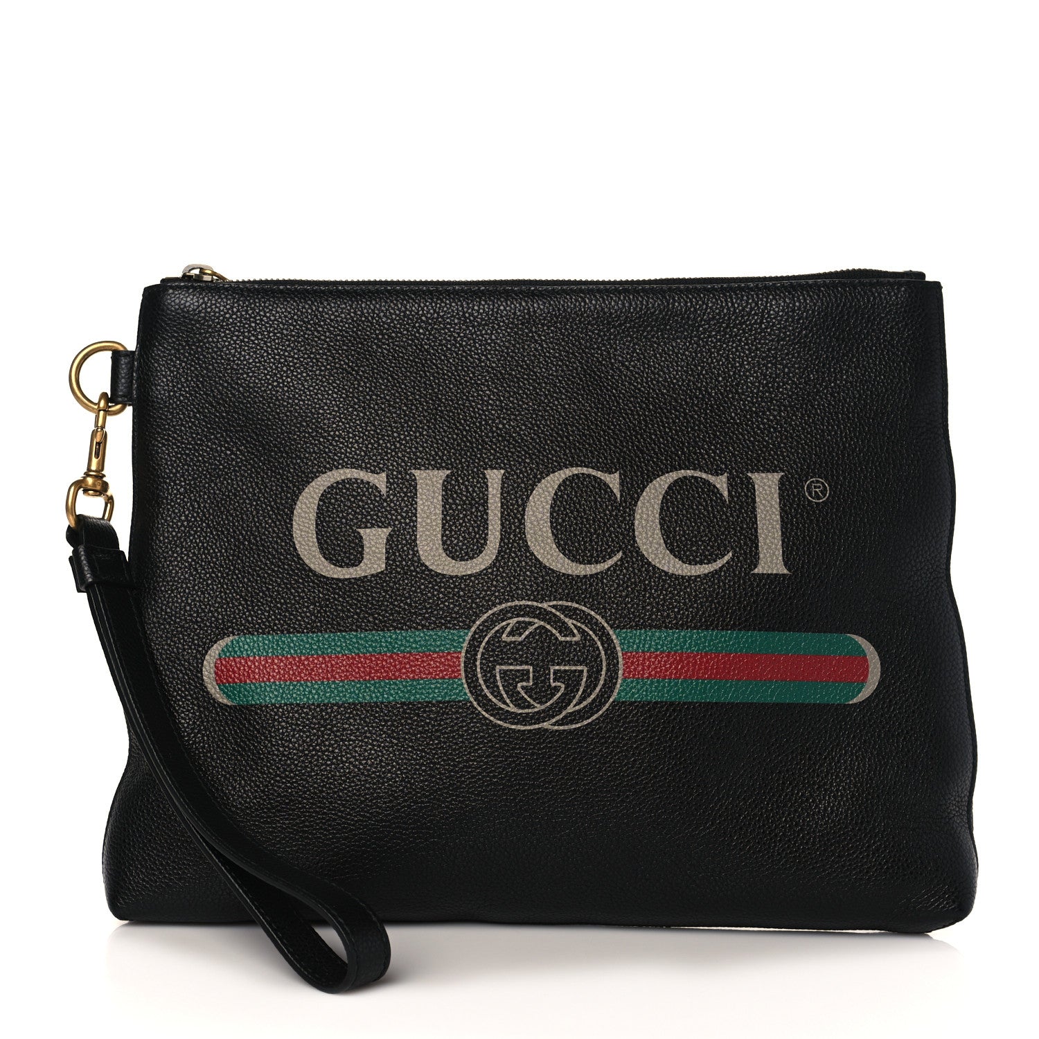 Gucci Pebbled Calfskin Logo Wristlet Black 1 of 7