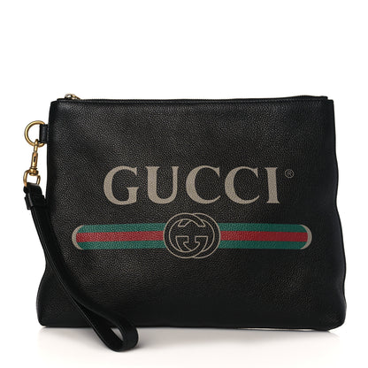 Gucci Pebbled Calfskin Logo Wristlet Black 1 of 7