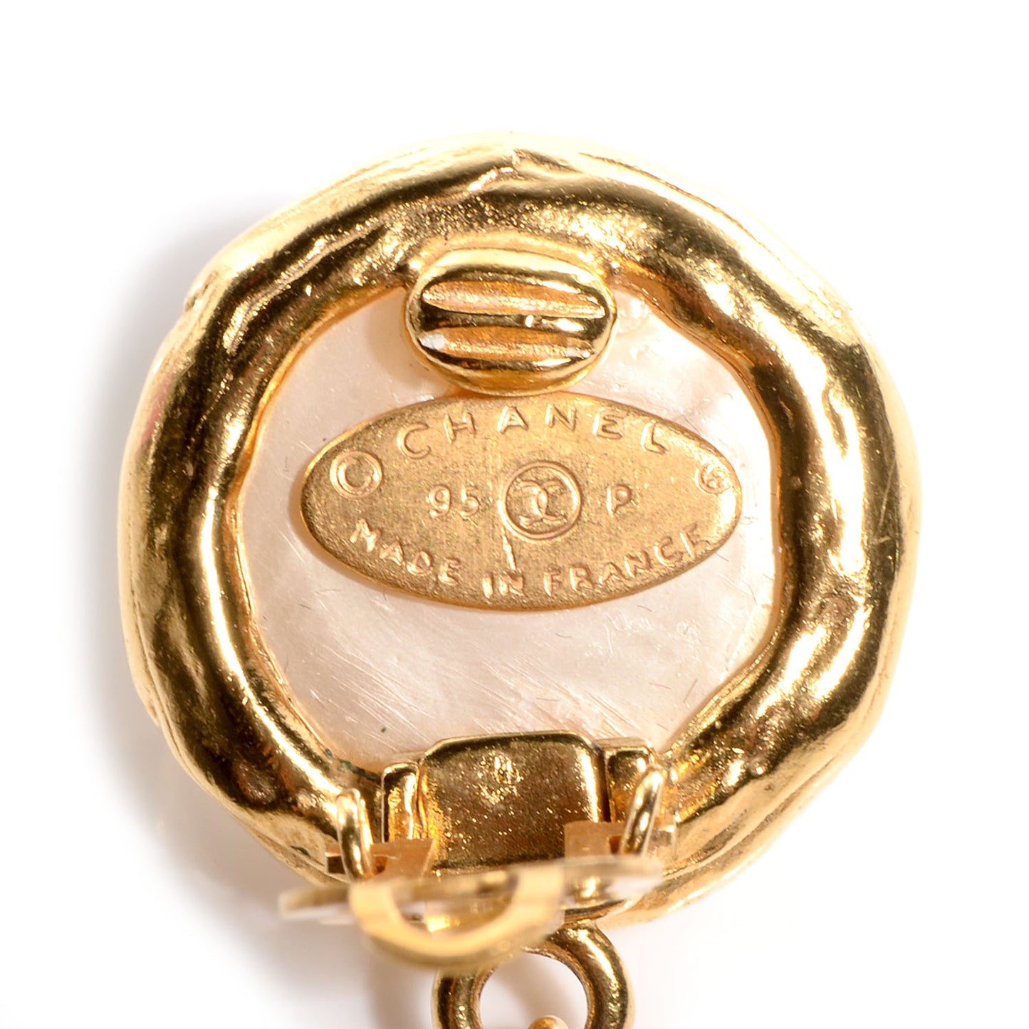 Pearl CC Drop Clip On Earrings Gold