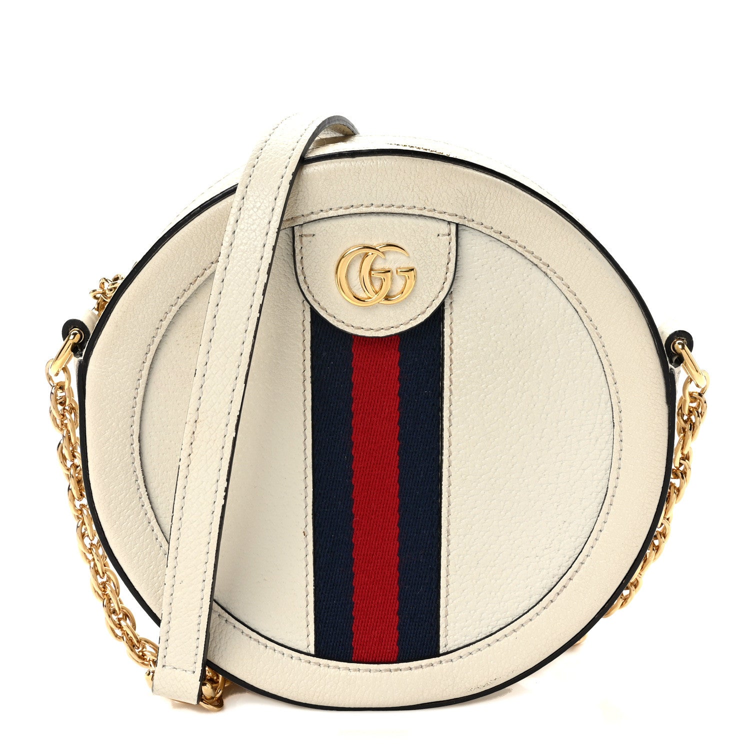 Gucci Textured Calfskin Web Mini Ophidia Round Shoulder Bag Mystic White 1 of 12