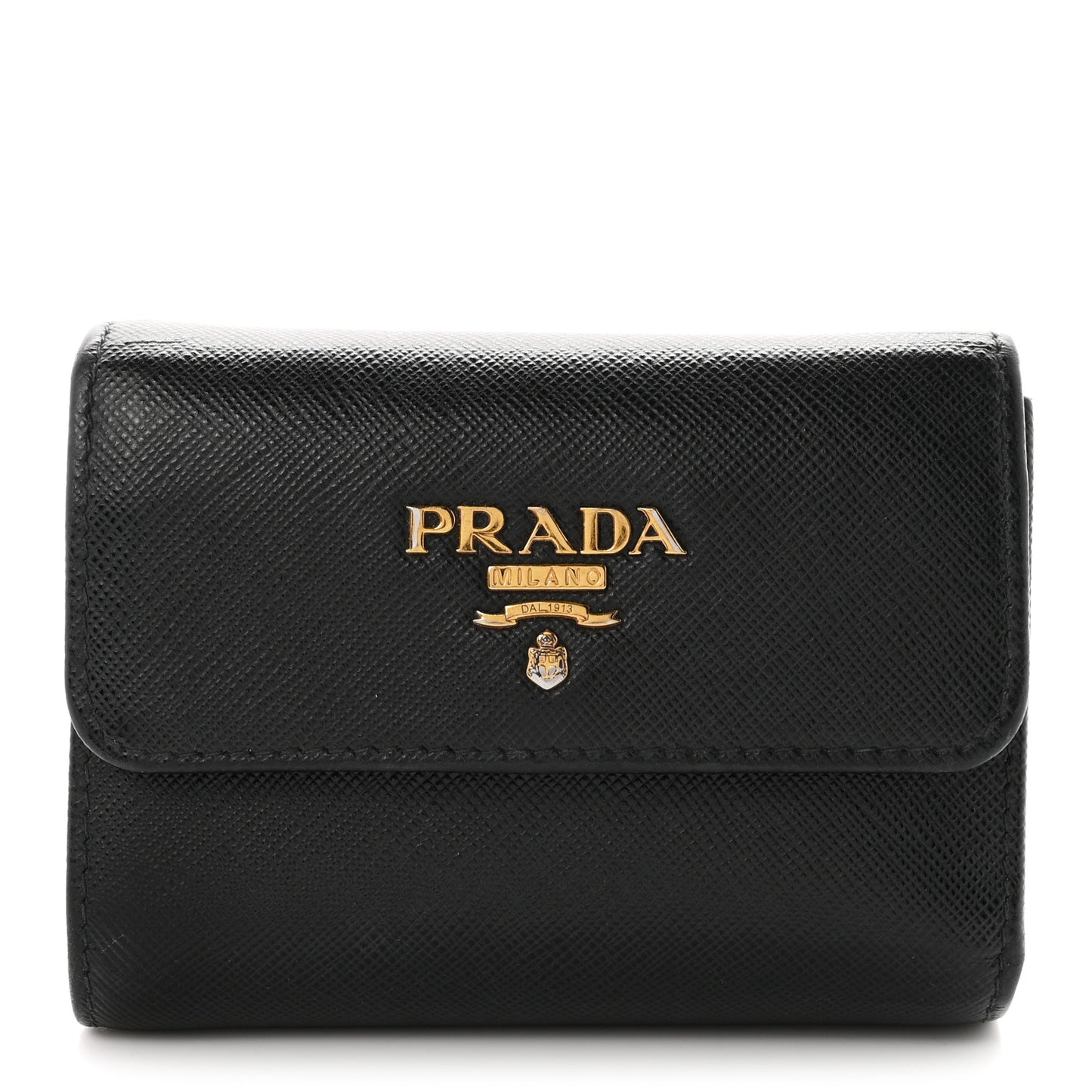 Saffiano Metal Tri-Fold Wallet Black