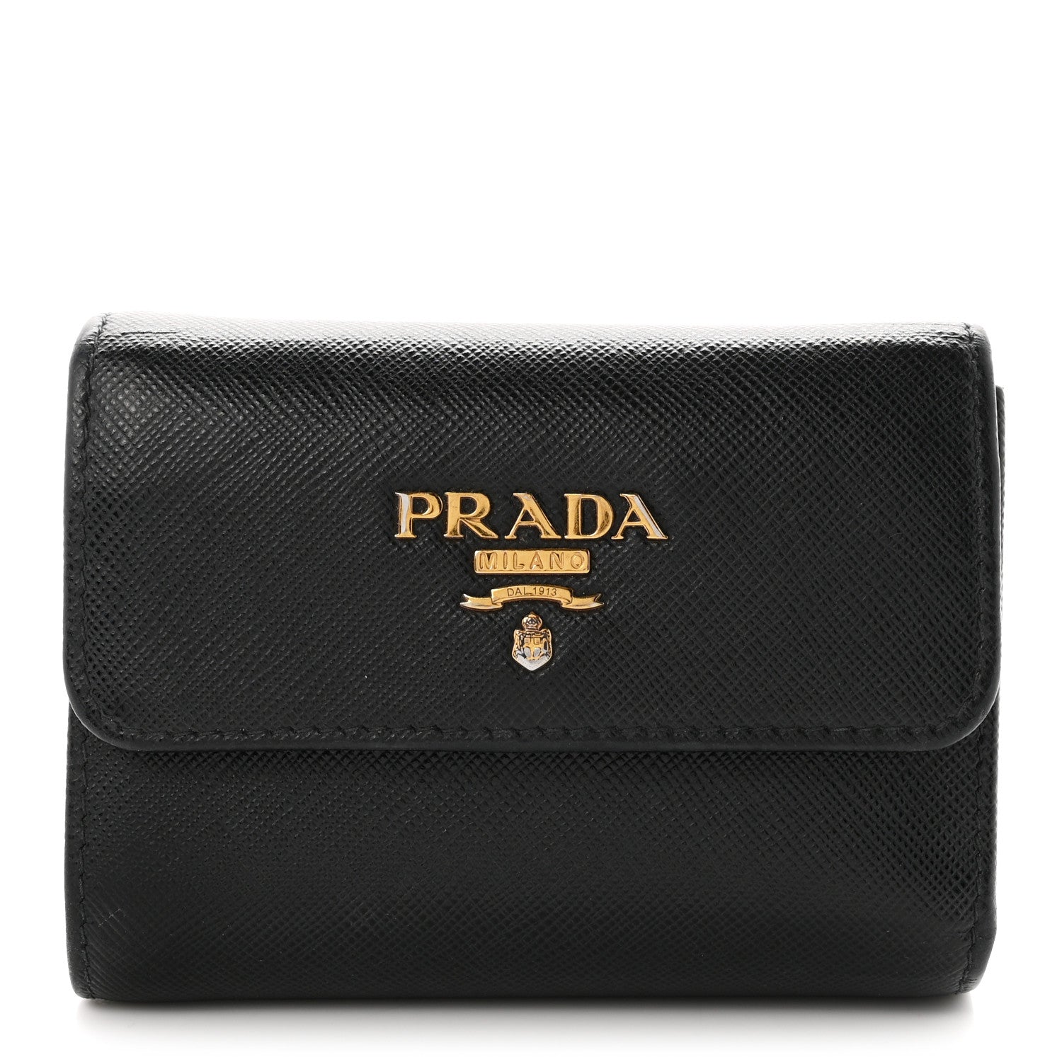 Prada Saffiano Metal Tri-Fold Wallet Black 1 of 7