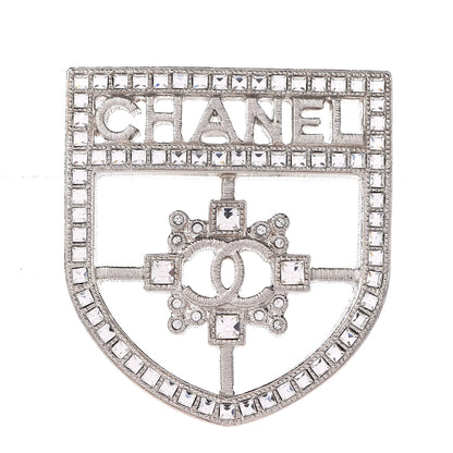Chanel Swarovski Baguette Crystal CC Shield Brooch Silver 1 of 5