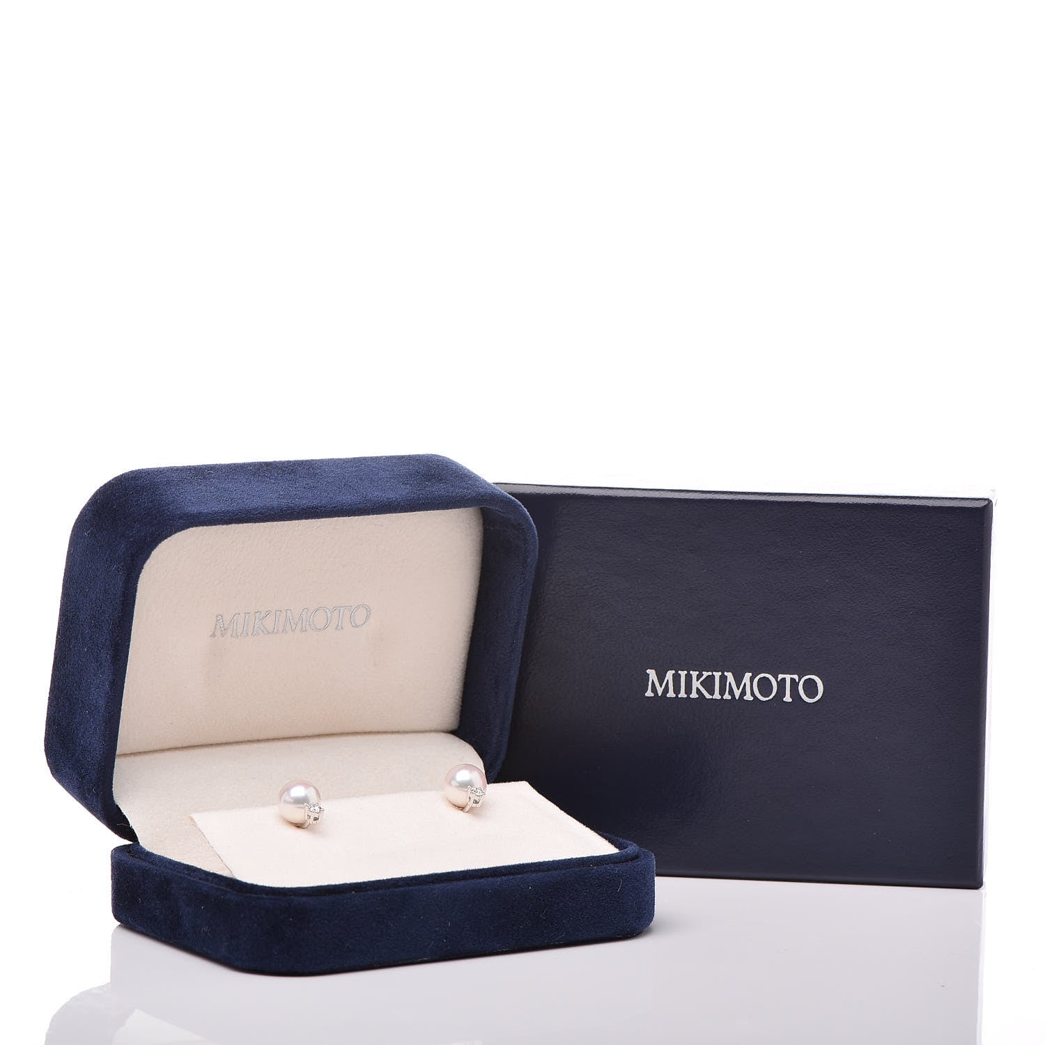 Mikimoto 18K White Gold Diamond Akoya Pearl 7mm Stud Earrings A+ 5 of 5