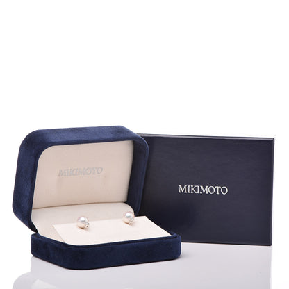 Mikimoto 18K White Gold Diamond Akoya Pearl 7mm Stud Earrings A+ 5 of 5