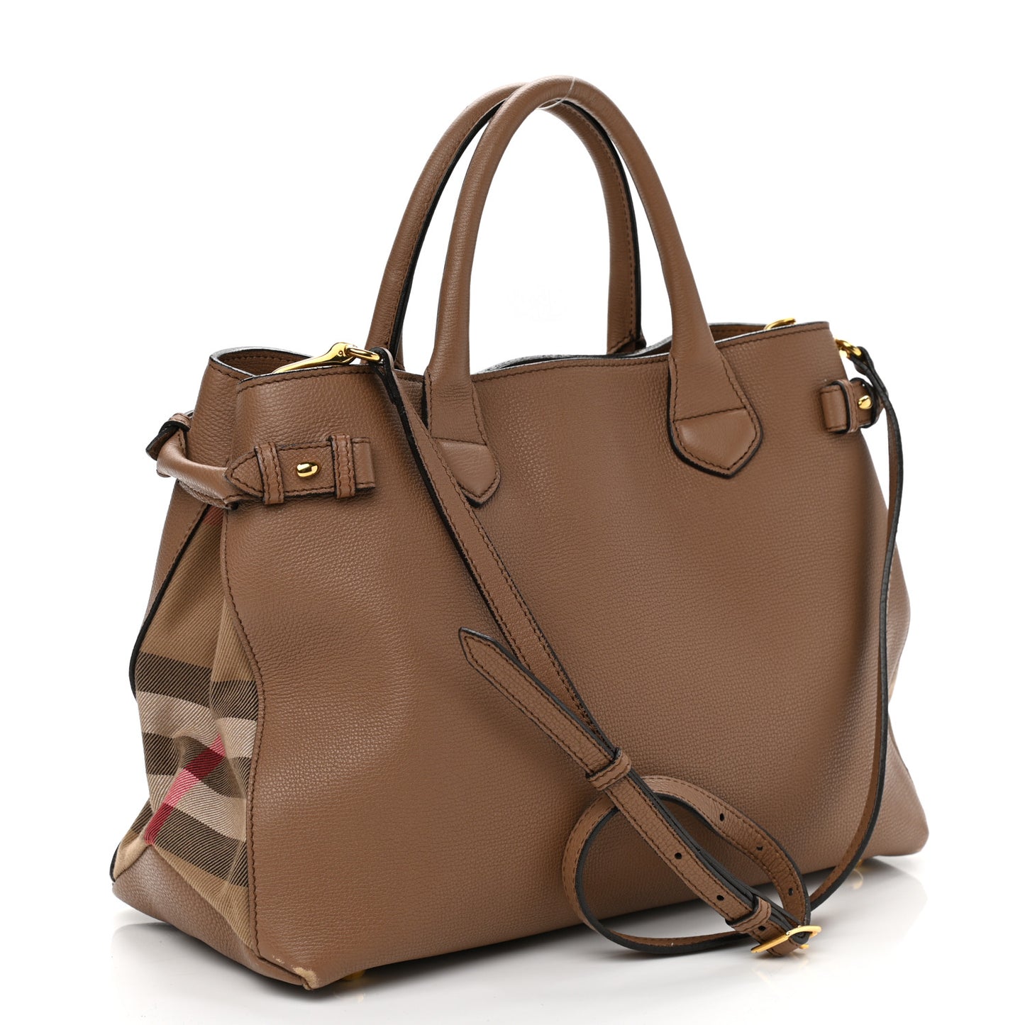 Grainy Calfskin House Check Medium Banner Tote Dark Sand