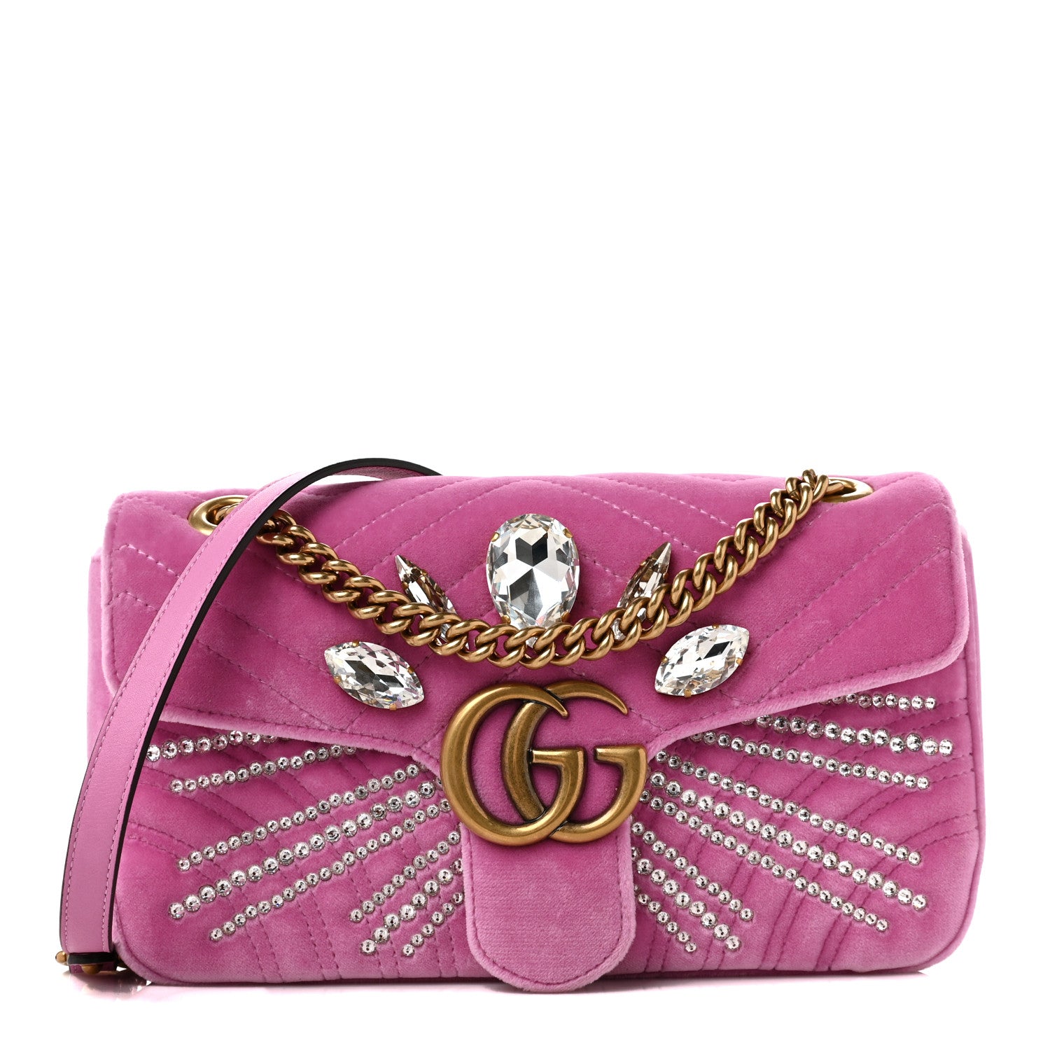 Gucci Velvet Matelasse Marquise Crystals Embroidered Small GG Marmont Shoulder Bag Malva 1 of 9