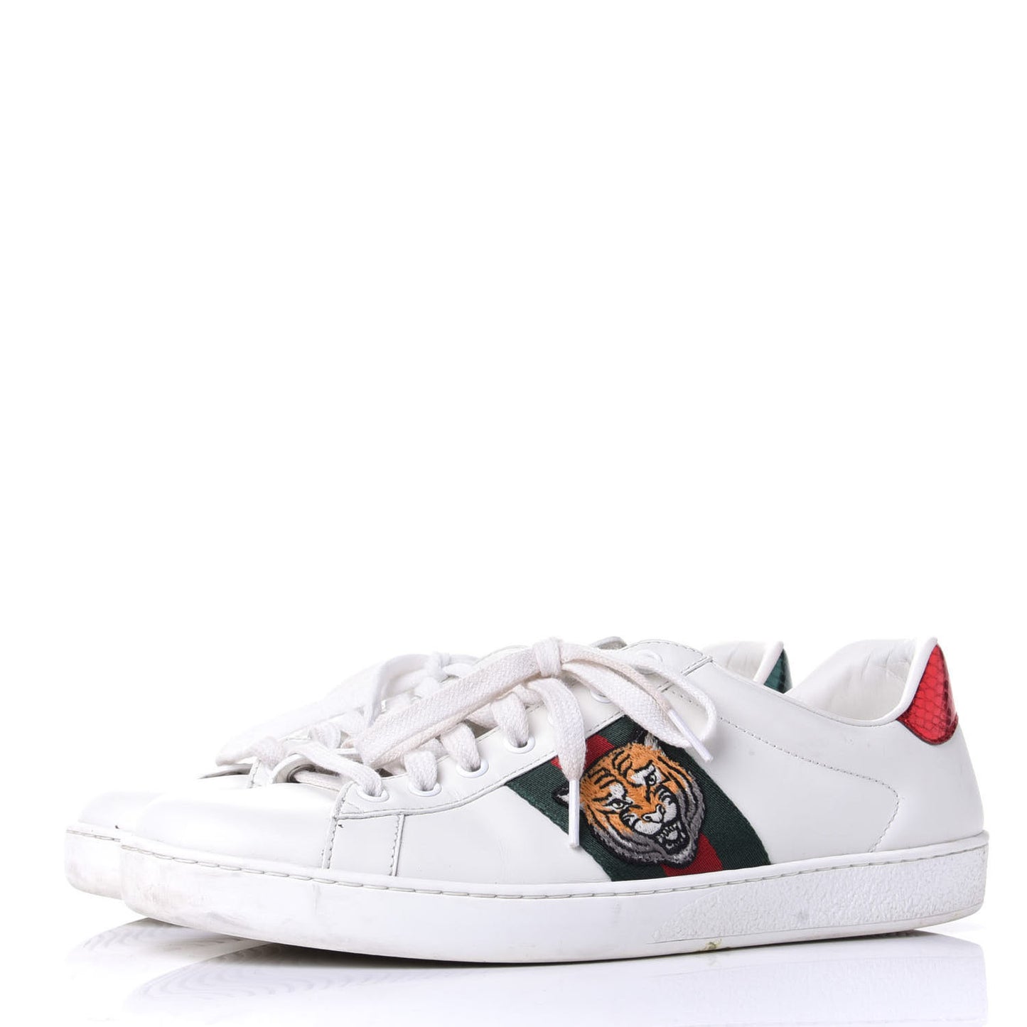 Calfskin Ayers Web Tiger Embroidered Mens Ace Sneakers 8 White Green Red