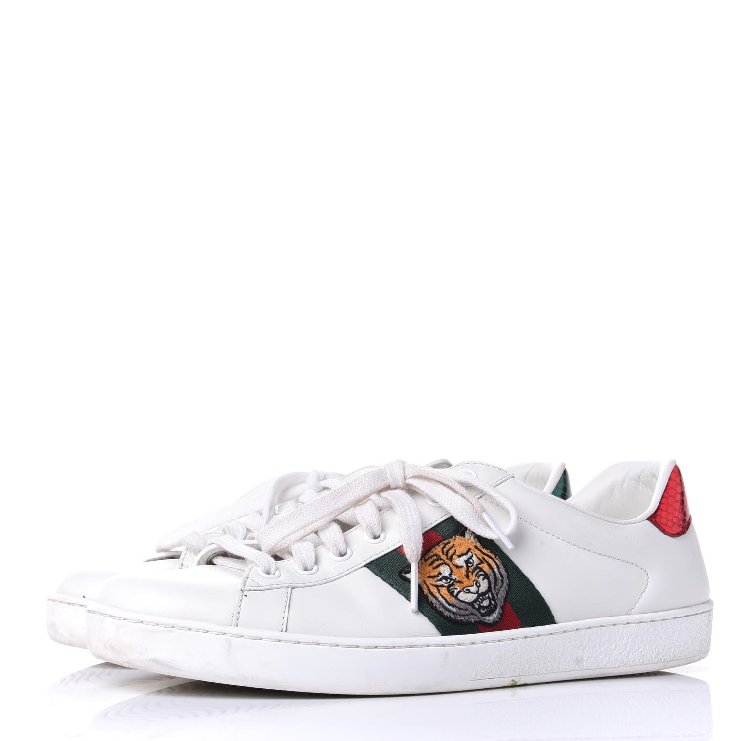 Gucci Calfskin Ayers Web Tiger Embroidered Mens Ace Sneakers 8 White Green Red 3 of 10