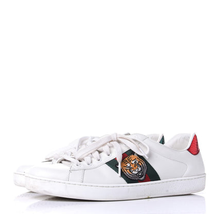 Gucci Calfskin Ayers Web Tiger Embroidered Mens Ace Sneakers 8 White Green Red 3 of 10