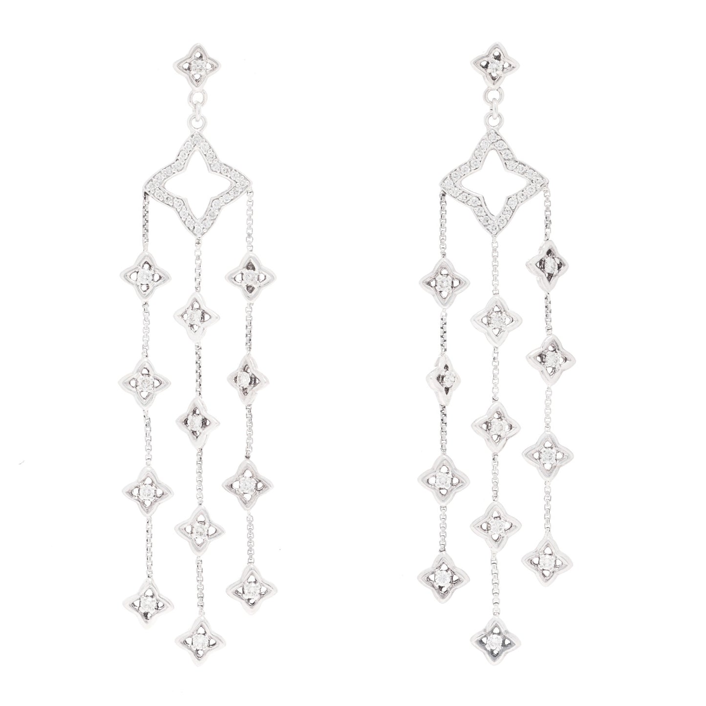 Sterling Silver Diamond Quatrefoil Chandelier Earrings