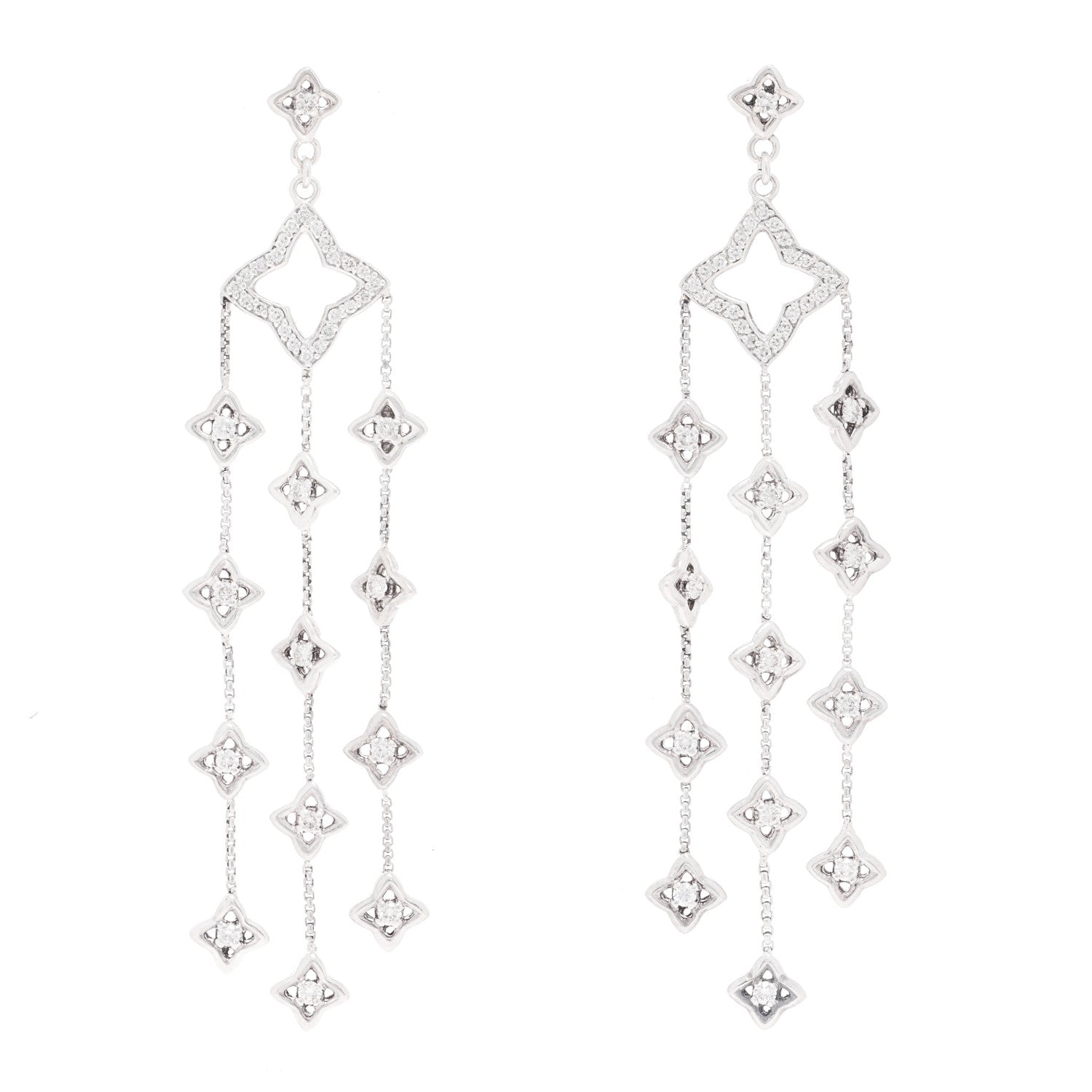 David Yurman Sterling Silver Diamond Quatrefoil Chandelier Earrings 1 of 4