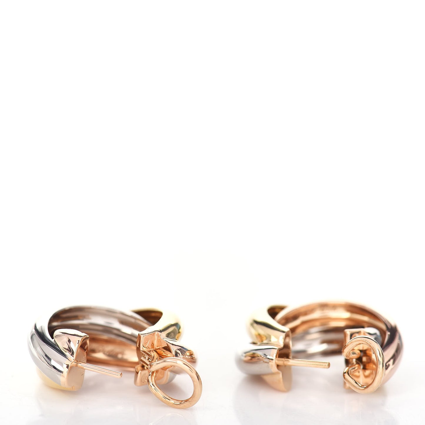 18K Pink Yellow White Gold 9.5mm Trinity Hoop Earrings