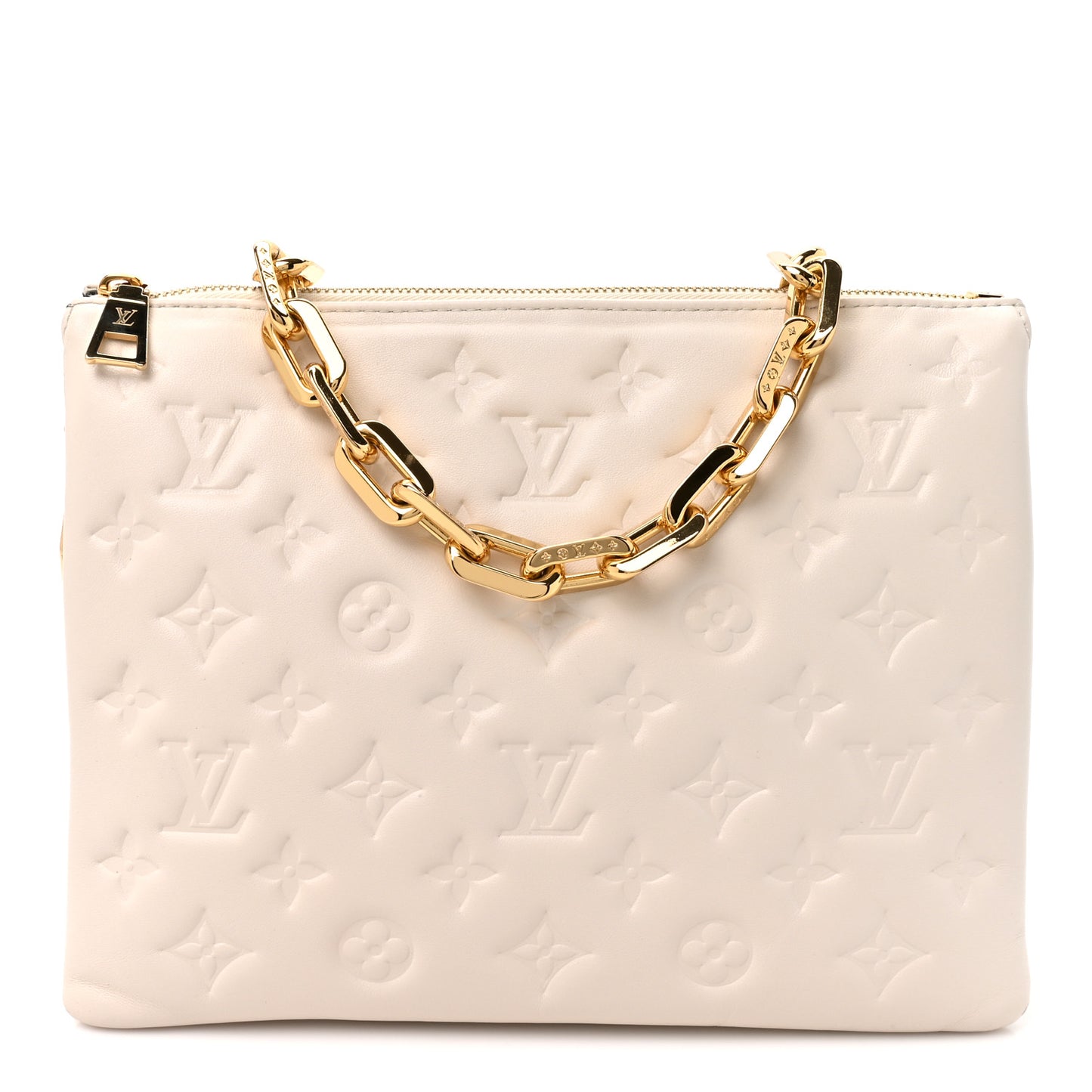 Lambskin Embossed Monogram Coussin PM Beige Cream