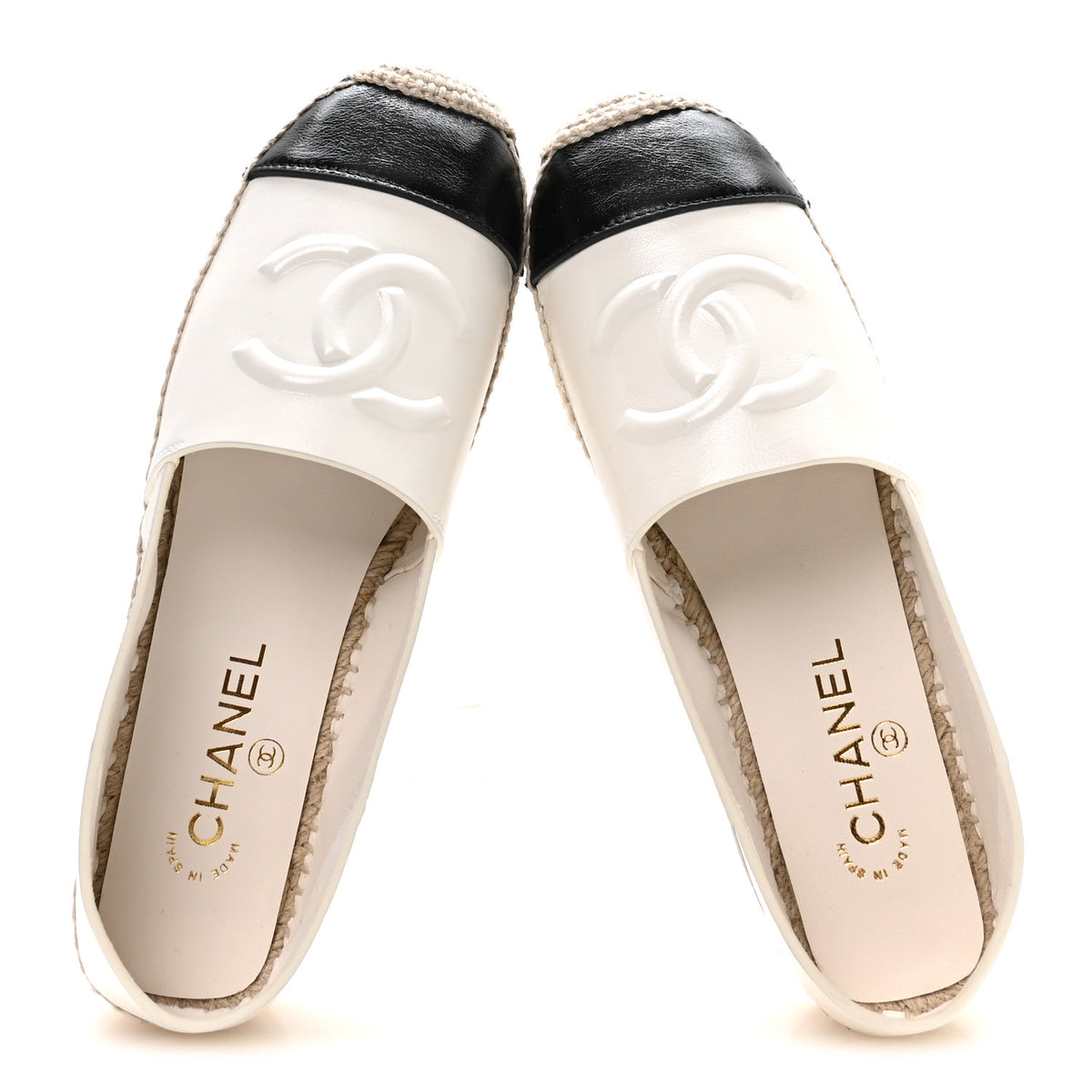 Shiny Calfskin CC Espadrilles 40 White Black